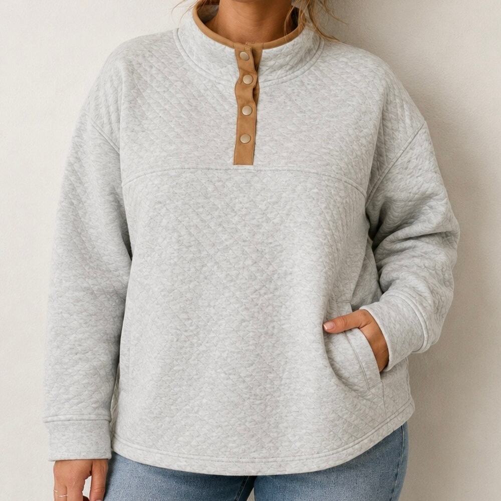 UGG x KOOKABURRA | Quilted Snap Mock Neck Pullover Gray Tan Sweatshirt | 1X